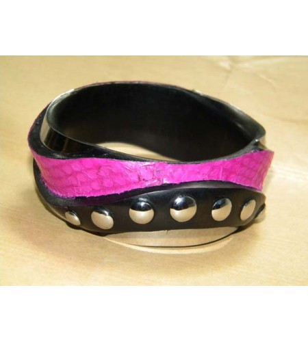 Wood Bangle Leather Snake