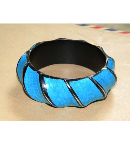 Wood Bangle Leather Snake