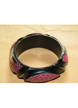 Wood Bangle Leather Snake