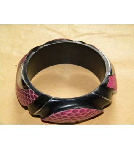 Wood Bangle Leather Snake