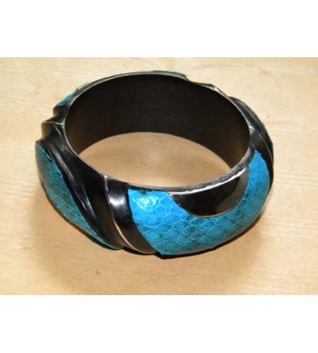 Wood Bangle Leather Snake