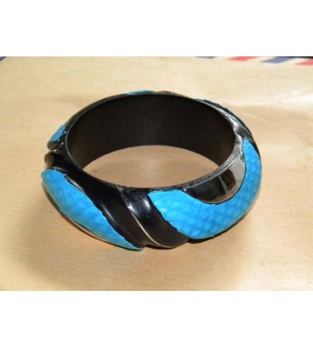 Wooden Bangle Leather Snake