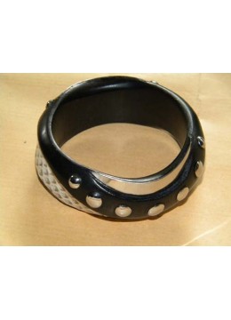 Wooden Bangle Leather Snake