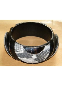 Wooden Bangle Leather Snake