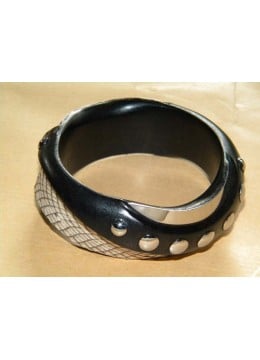 Wooden Bangle Leather Snake