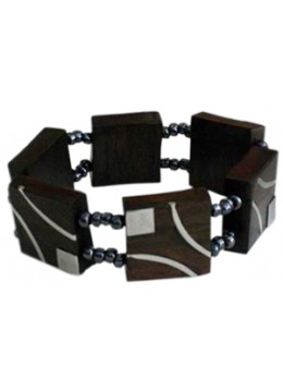 Wooden Bracelet Art Lines Stainless, Bali Wooden Bangle Supplier