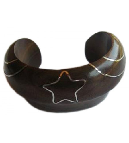 Wooden Bracelet Art Lines Stainless, Bali Wooden Bangle Supplier