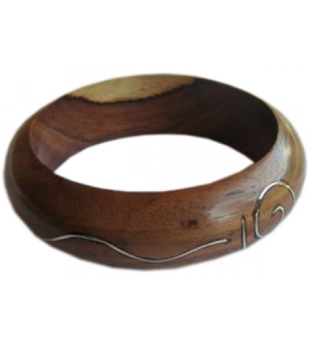 Wooden Bracelet Art Lines Stainless, Bali Wooden Bangle Supplier