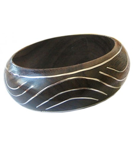 Wooden Bracelet Art Lines Stainless, Bali Wooden Bangle Supplier