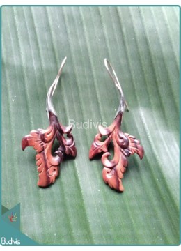 Bali Style Leaf Wooden Earrings 925 Sterling Silver Hook