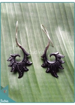 Black Fire Wood Earrings 925 Sterling Silver Hook