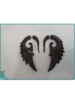 Black Wooden Wing Earrings 925 Sterling Silver Hook