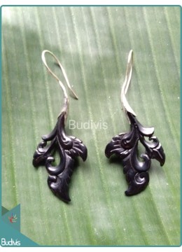 Leaf-Shaped Carved Earrings With Koru Style Sterling Silver Hook 925