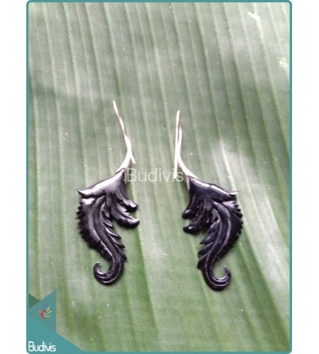 Leaf Style Wooden Earrings 925 Sterling Silver Hook