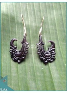 Scorpion Tail Theme Wooden Earrings 925 Sterling Silver Hook