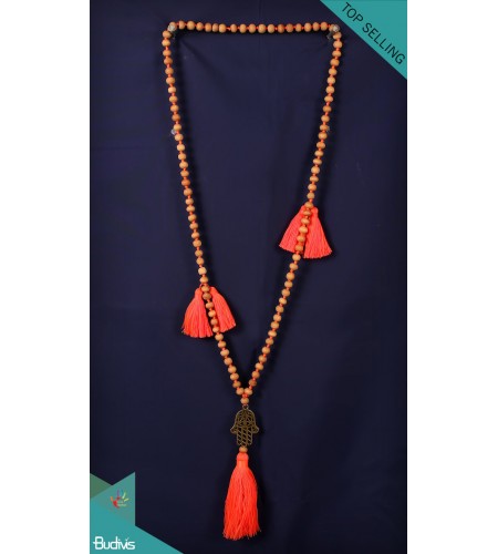 Bali Mala 108 Wooden Long Handmade Knotted Necklace With Hamsa