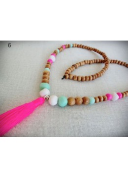 Beaded Tassel Necklace Wood