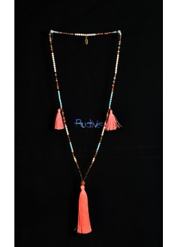 Long Beaded Crystal Tassel Necklace