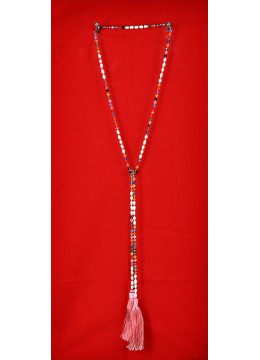 Long Beaded Lariat Tassel Necklace W/Pearls