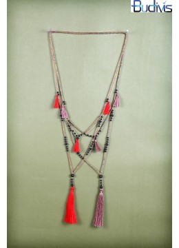 Long Beaded Multi-Layered Tassel Necklace