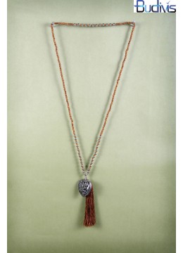 Long Coconut Bead Tassel Heart Necklace