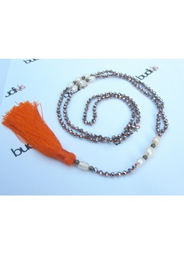 Long Crystal Pearl Tassel Necklace