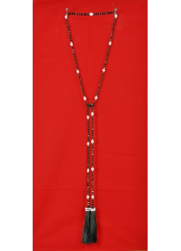 Long Beaded Lariat Tassel Necklace W/Pearls