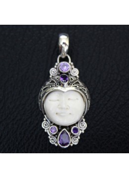 Wholesale Bone Carved Moon Face Sterling Silver Pendant 925