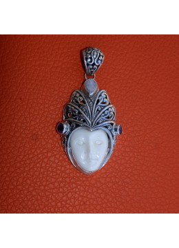 Wholesale Bone Carved Moon Face Sterling Silver Pendant 925