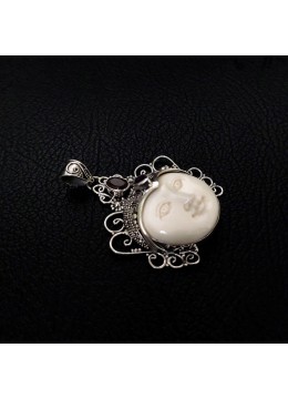 Wholesale Bone Carved Moon Face Sterling Silver Pendant 925