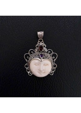 Wholesale Bone Carved Moon Face Sterling Silver Pendant 925