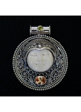 Wholesaler Bone Carved Moon Face Sterling Silver Pendant 925