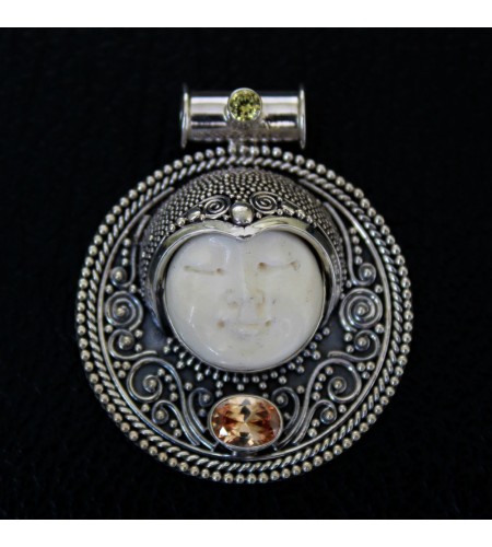 Wholesaler Bone Carved Moon Face Sterling Silver Pendant 925