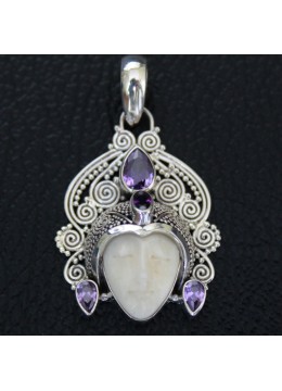 Wholesaler Bone Carved Moon Face Sterling Silver Pendant 925