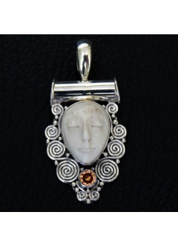 Wholesaler Bone Carved Moon Face Sterling Silver Pendant 925