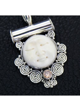 Wholesaler Bone Carved Moon Face Sterling Silver Pendant 925