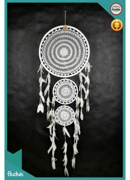 Large Triple White Hanging Dreamcatcher Crochet For Sale