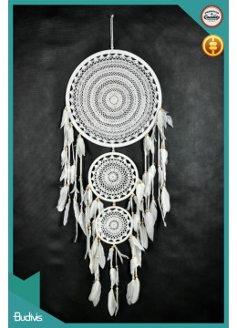 Top Model Triple White Hanging Dreamcatcher Crochet