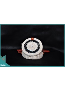 Artificial Round Bag White Synthetic Material With Tribal Circle Rattan