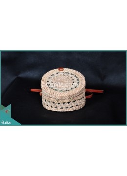 Bali Original Round Bag White Synthetic Material With Sides And Round Tribal Rattan