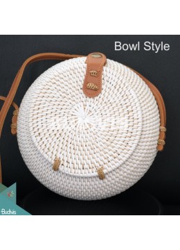 Bowl-Shaped Rattan Bag, Pure White