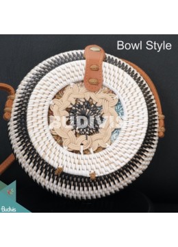 Bowl-Shaped Rattan Bag With White And Black Stripes