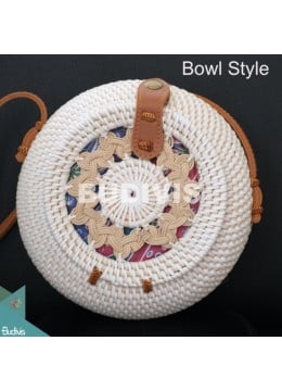 Bowl-Shaped White Rattan Bag With Woven Top