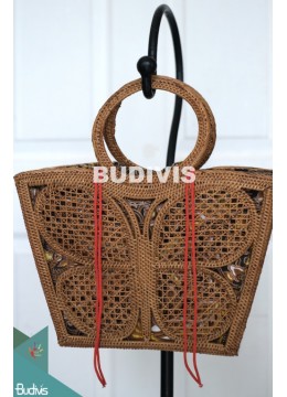 Butterfly Rattan Bag, Round Bag, Straw Bag, Bamboo Bag, Handmade In Bali