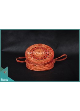 Hot Sale Round Bag Red Antique Painting Full Rattan With Tribal Circle