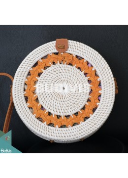 Orange Hand-Woven White Rattan Bag