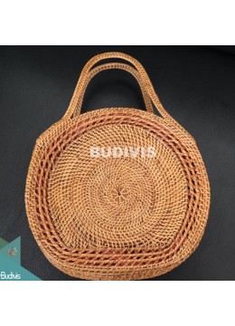 Round Tote Bag 100% Handmade Classic Natural Rattan Round Tote Bag