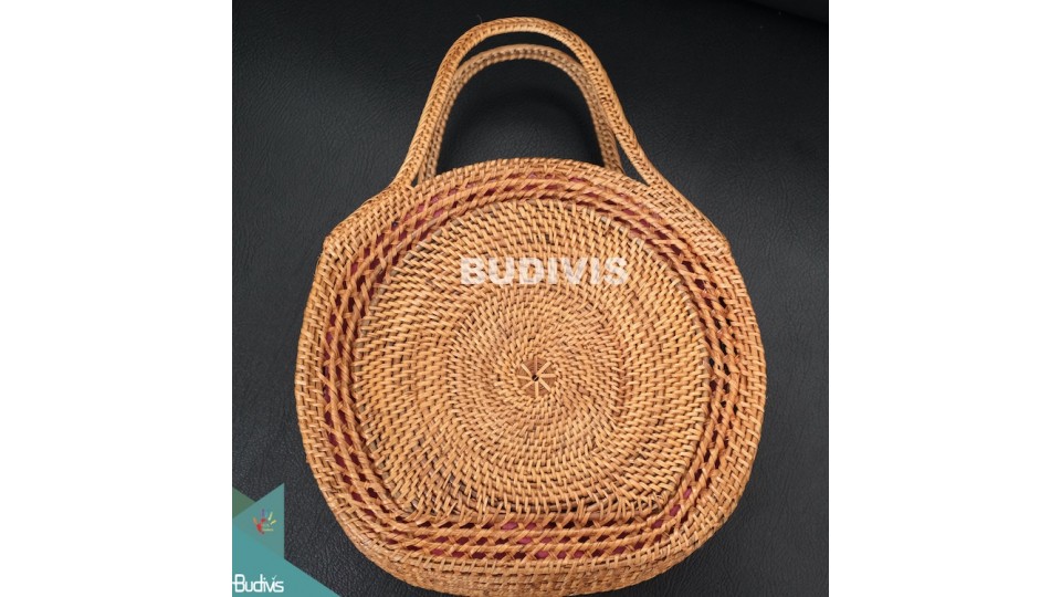 Round Tote Bag 100% Handmade Classic Natural Rattan Round Tote Bag