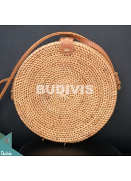 Solid Color Woven Classic Natural Round Rattan Bag