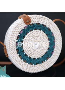 White Rattan Bag, Blue Hand-Woven